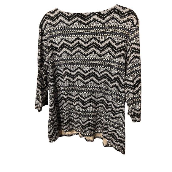 Kim Rogers Navy White Geometric Print Top 1X 100% Cotton Short Sleeve - Picture 2 of 8